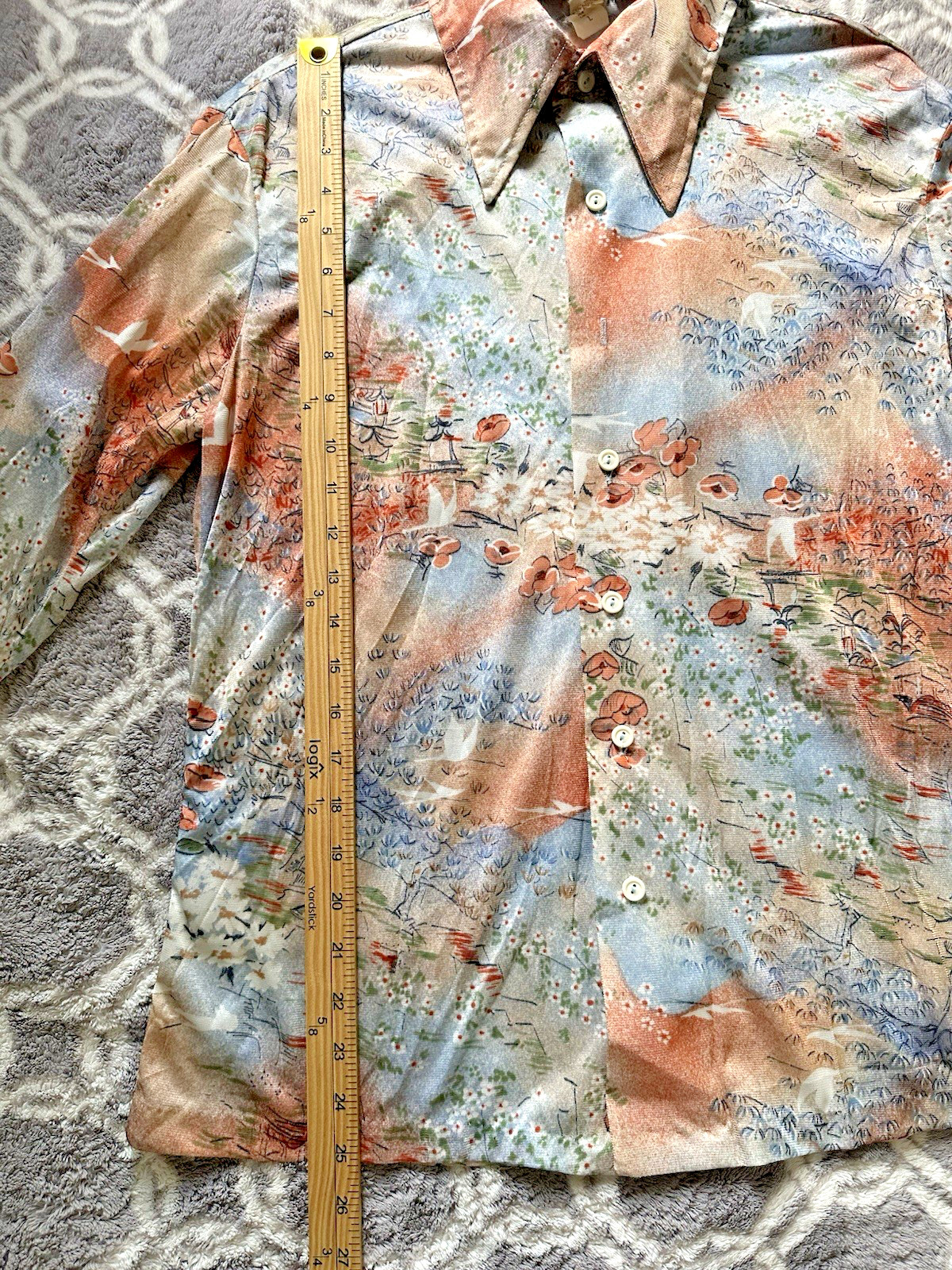 1970s Rainbow Floral & Birds Disco Saturday Night Fever Shirt Size L