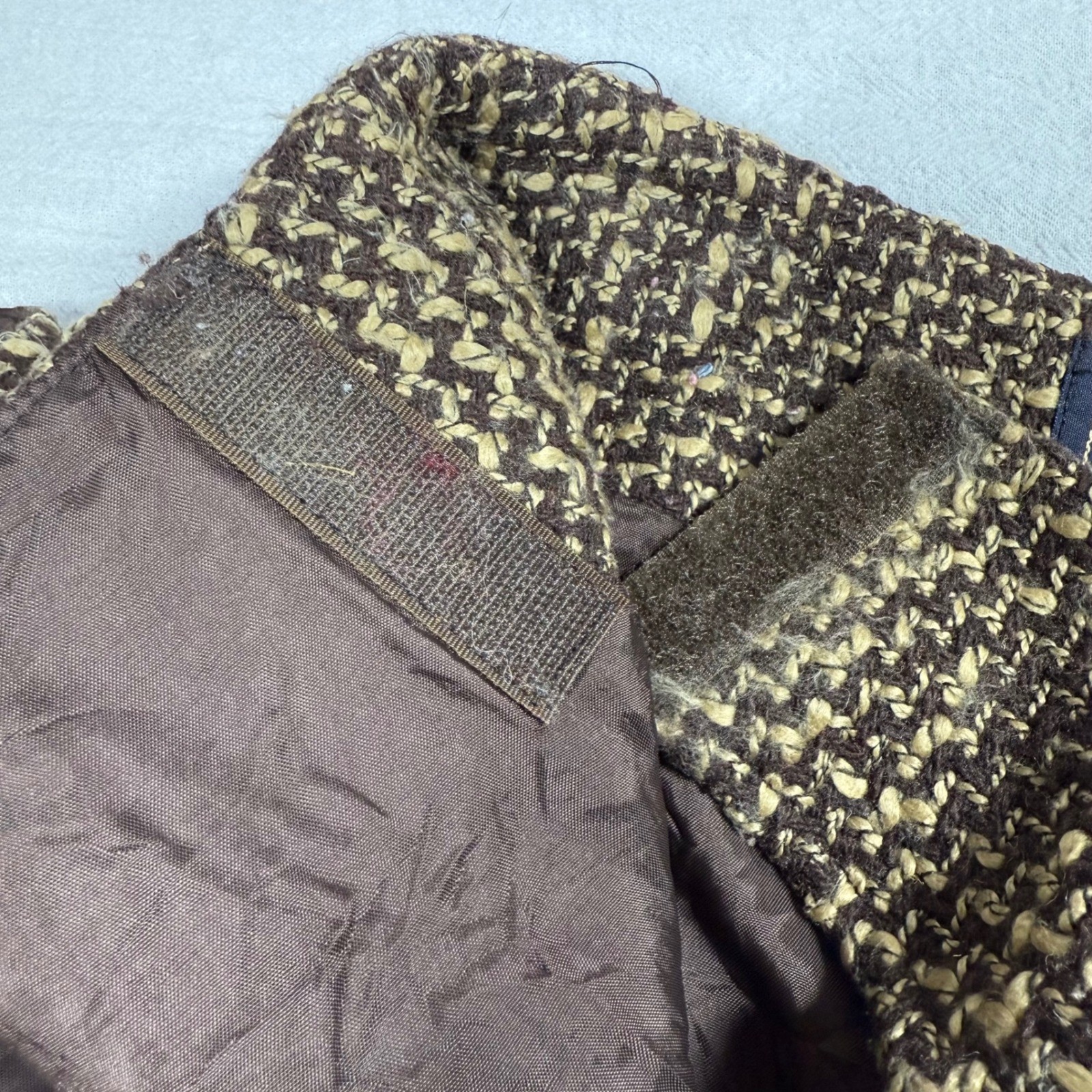 British Khaki Wool Blend Fringe Wrap Skirt Size 4 Brown Tweed Vintage Heritage