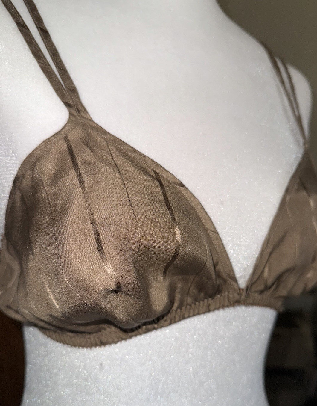 Vtg Vivine La Rinascente Bra 100% Silk M L Bralette Mocha Brown Stripe NOS