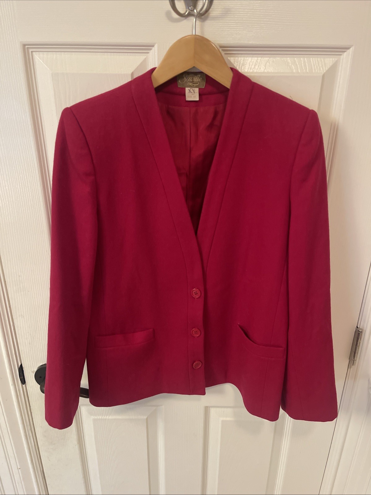 Vtg Saville Wool Blend Jacket Blazer Red Size 10 Lined 3 Button Shoulder Pads