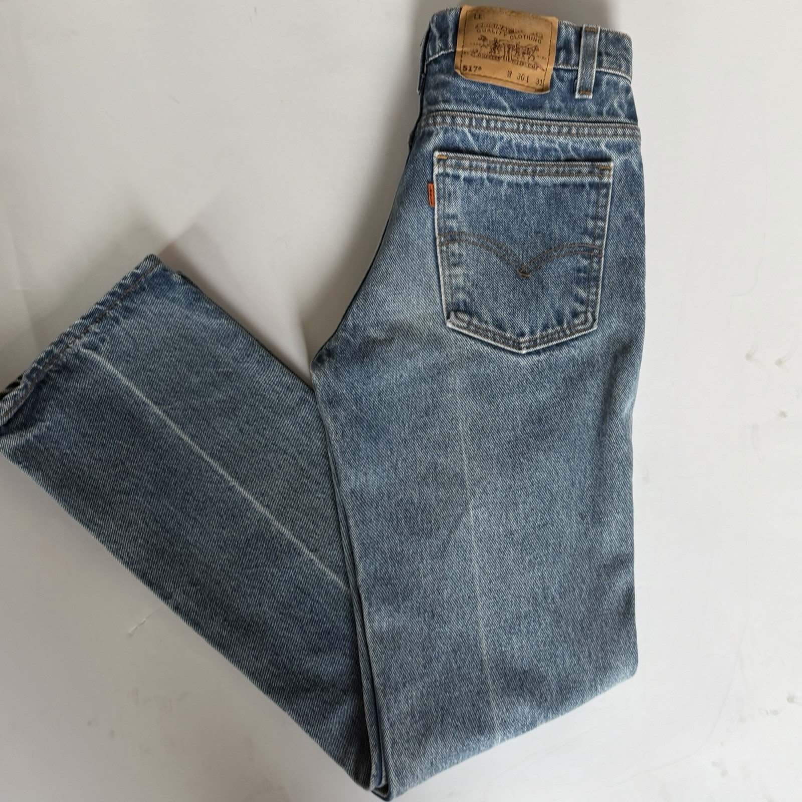 90s Levi’s 517 Orange Tab Boot Cut Made in USA 28×29 (Tag 30×31) Natural Fade