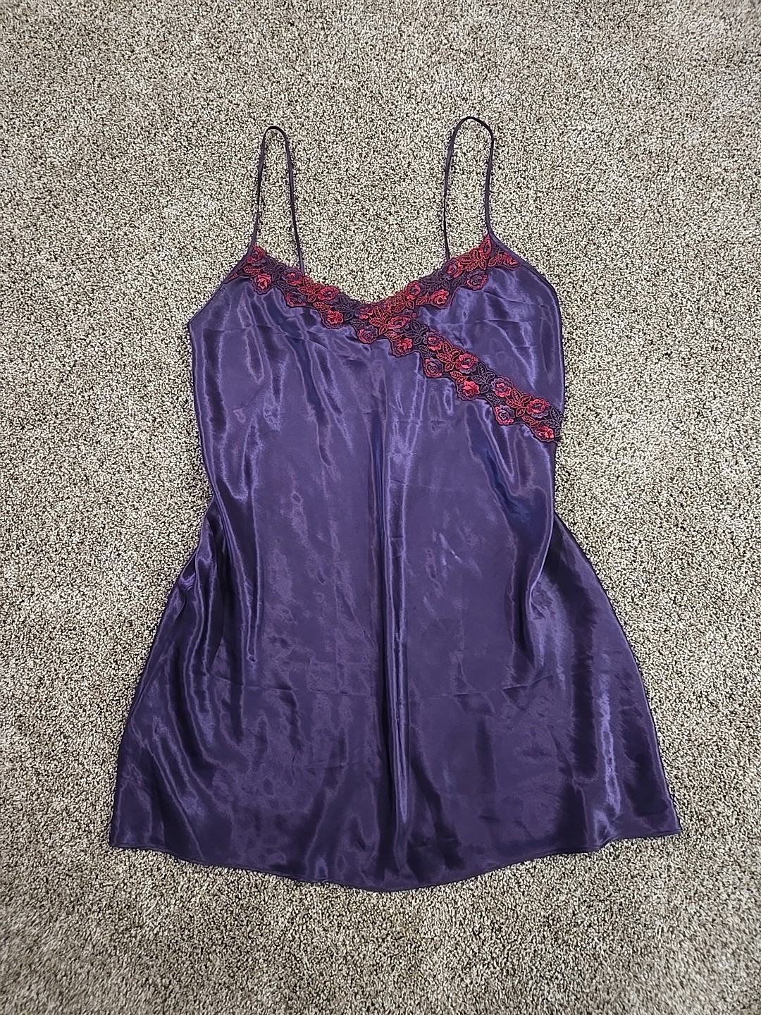 Delicates Vtg Y2K Purple Silky Lace Lingerie Nightslip Dress Womans Sz Lg Teddy