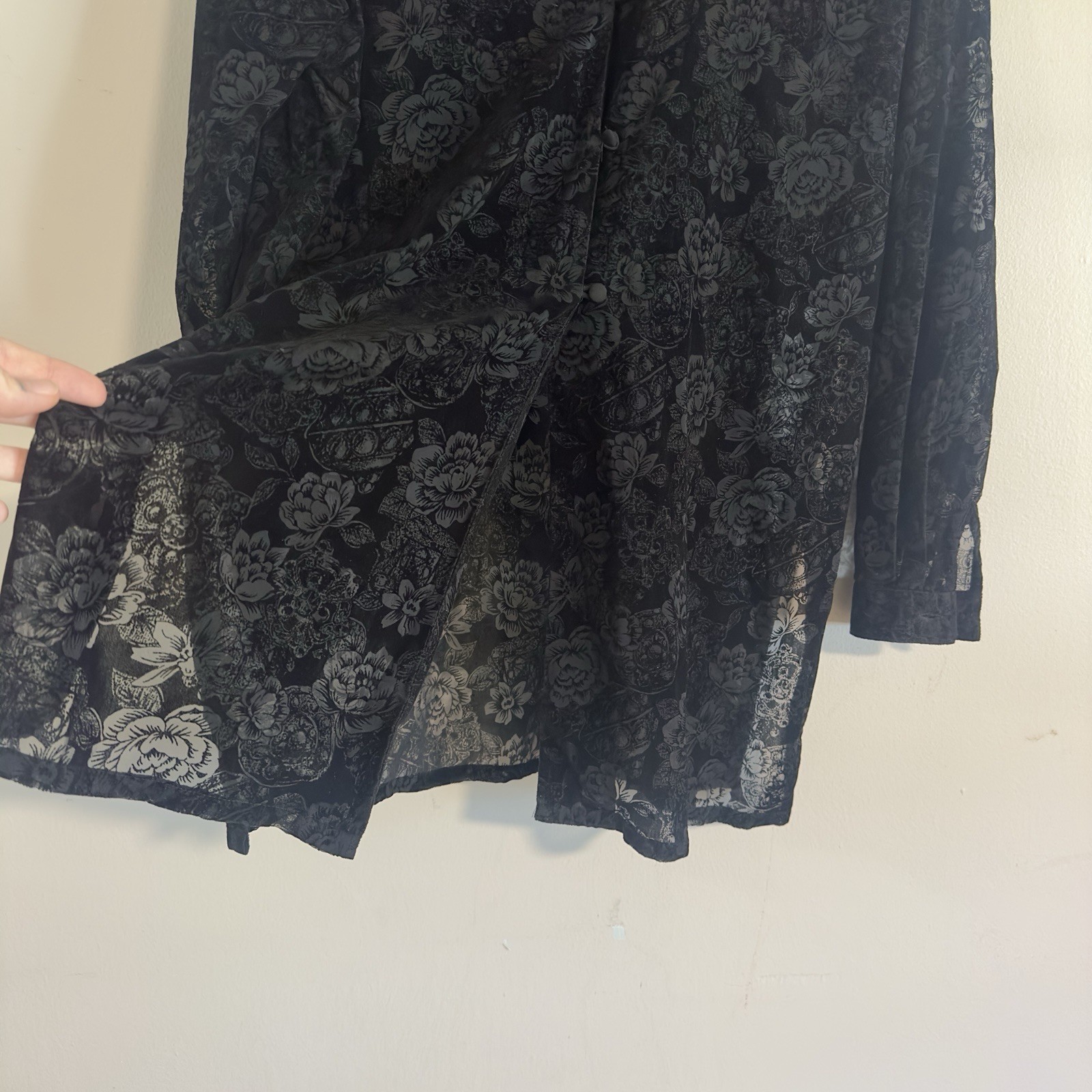 Vintage 90s Rena Rowan Saville Black Velvet Lace Long Sleeve Tunic Goth Biker 8
