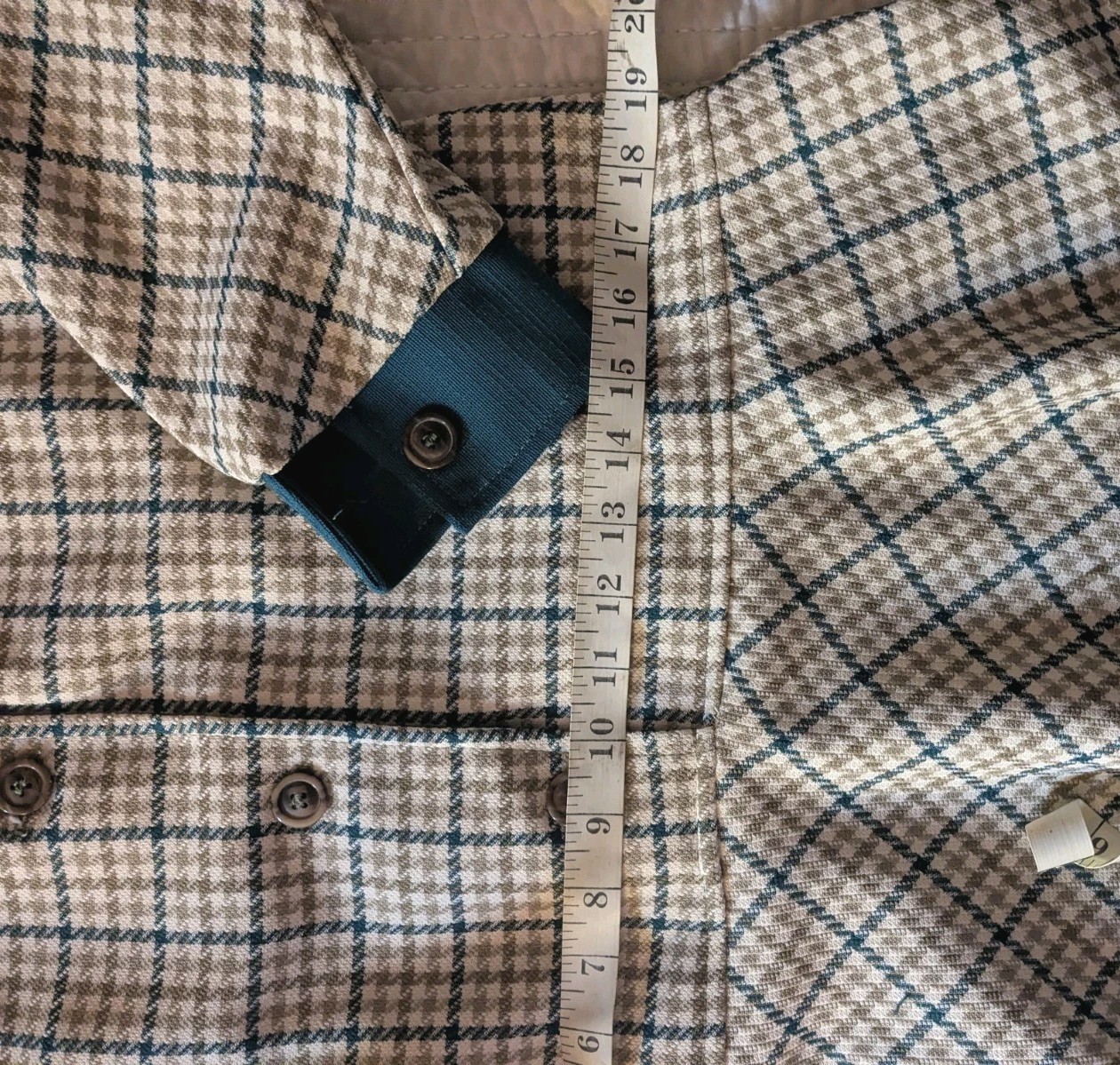 Vintage Handmade 70s Mod Plaid Shirt Dress Teal Collar Cuffs A-Line Retro Style