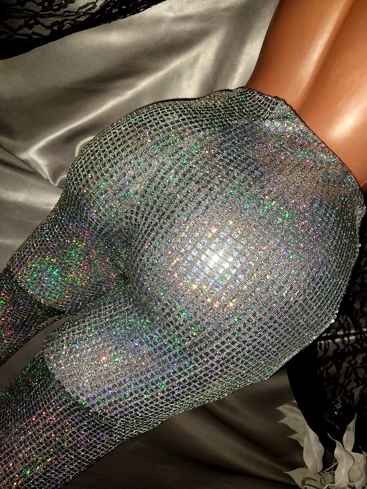 VTG SATIN SHINY CARNIVAL FLASHBULB HOLOGRAM SILVER DISCO SPANDEX FOIL PANTS