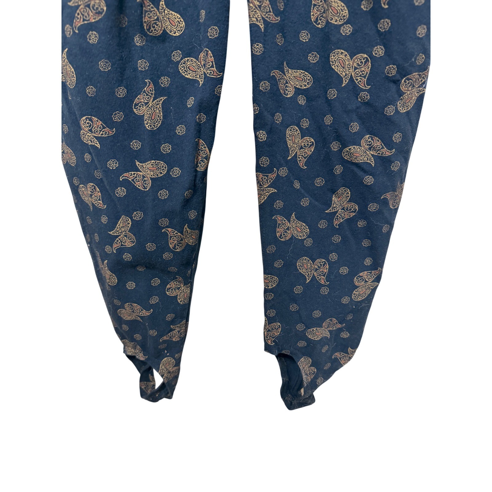 Vintage Tapemeasure NY Black Gold Paisley Stirrup Jumpsuit M USA