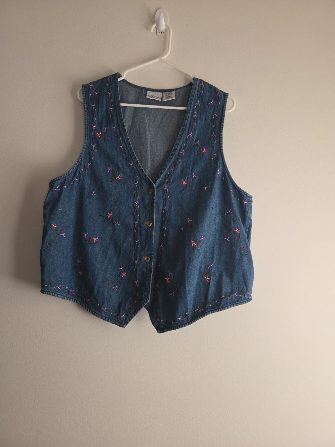 Vintage 90s Bobbie Brooks Blue embroidered Floral Demi Vest 14w/16w