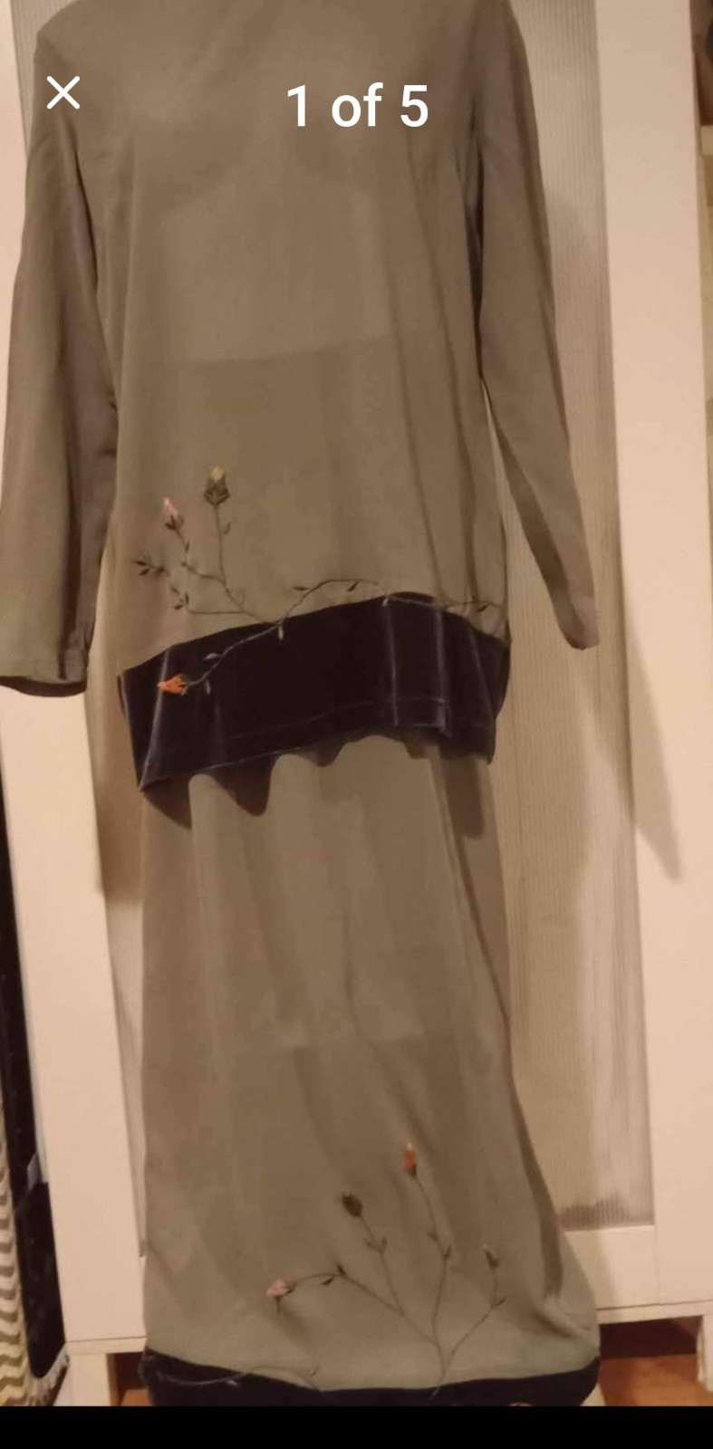 VTG- Bouquet- Green Semi Sheer Elegant Skirt Set With Floral Embroidery, Lg/Med