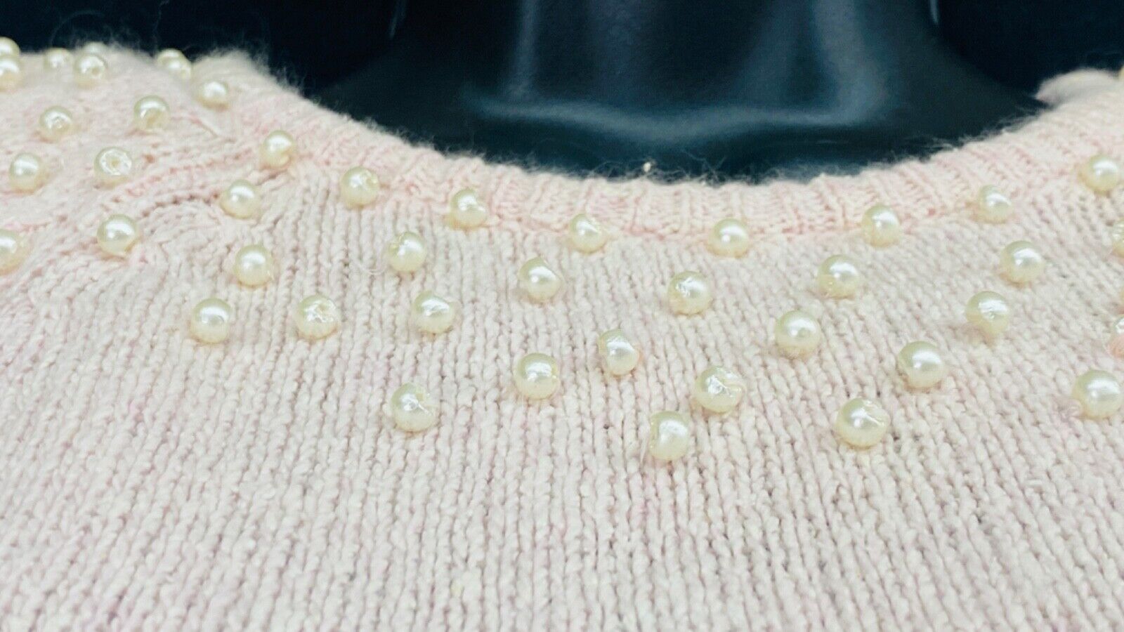 Vintage 1980s pink silk Angora knit dress, light long sleeve sweater pearls XS S