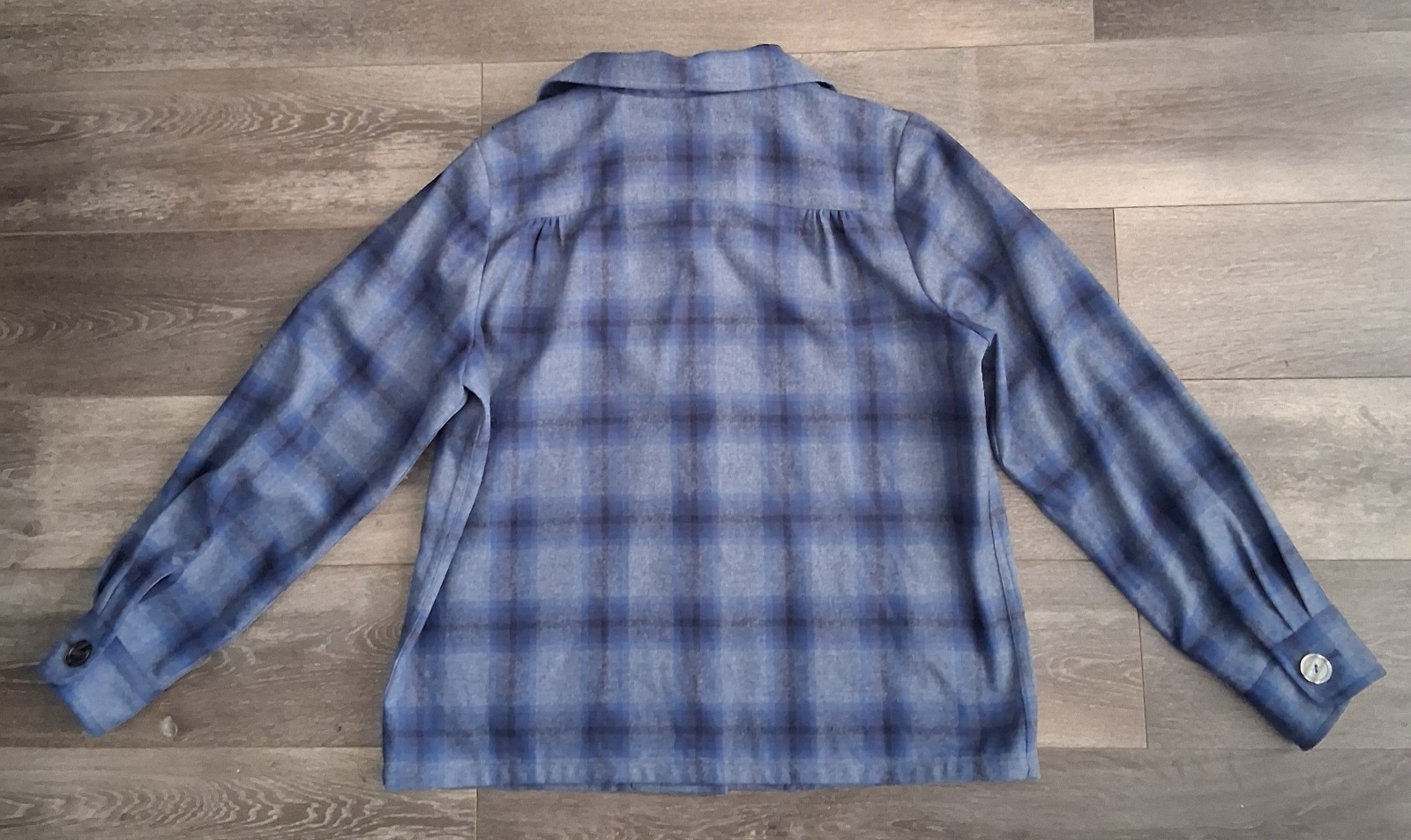 Vintage Pendleton 49ers Wool Tartan Plaid Shirt Jacket Blue Grey Womans Size XL