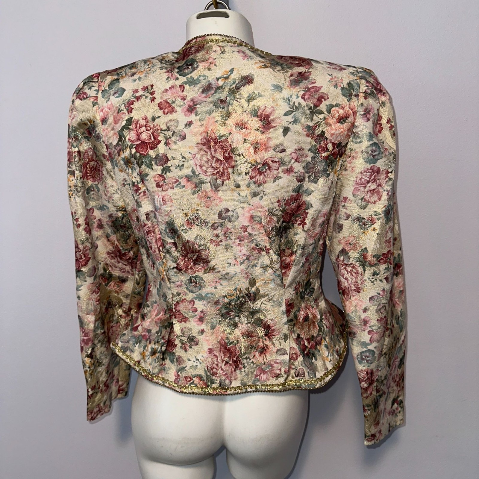 Vintage 1980s Nah Nah Floral Blazer 6 Gold Metallic Brocade Peplum Evening Jacke