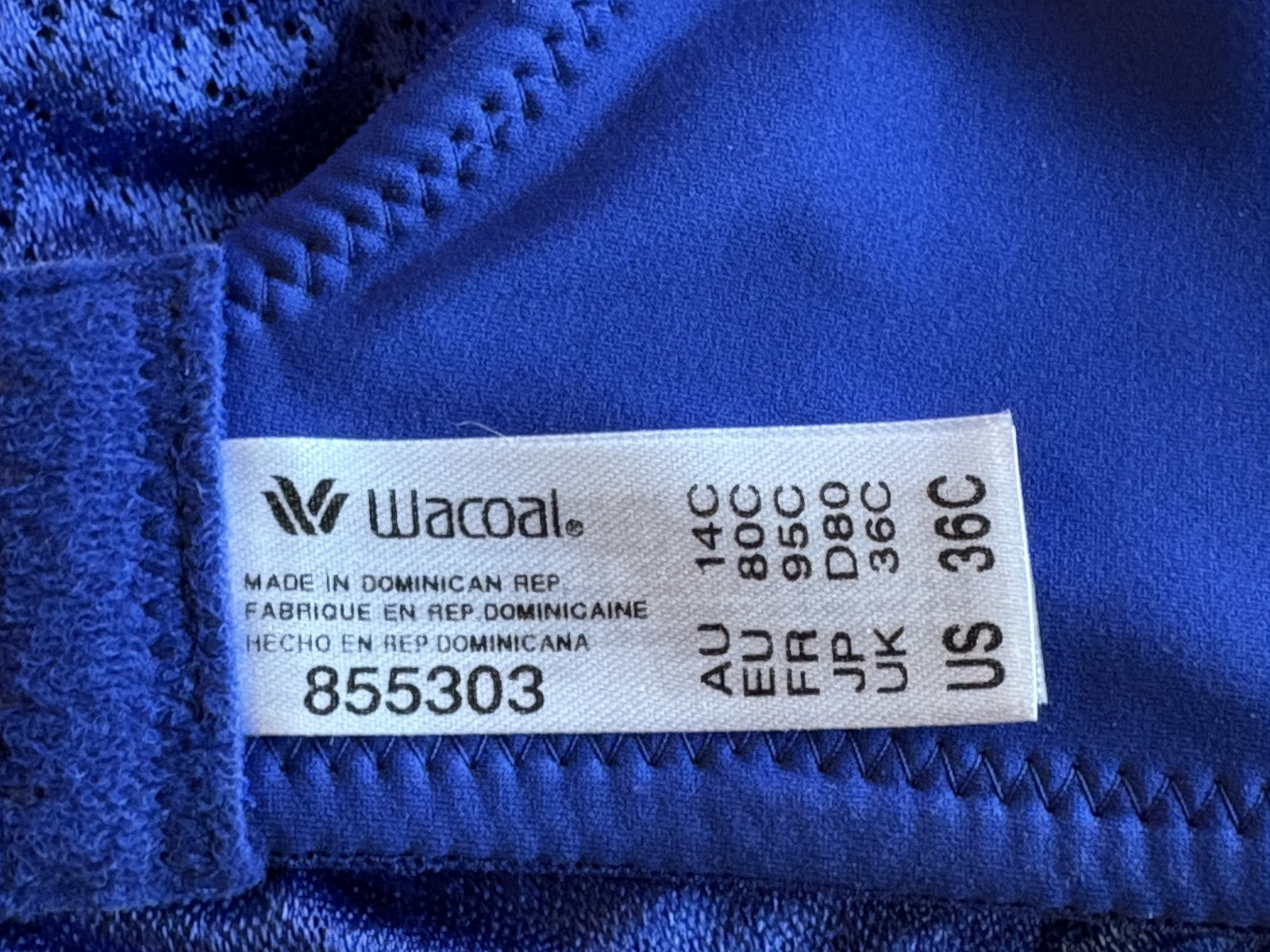 Wacoal 36C Saphire Blue BACK APPEAL Molded Cup Underwire Bra #855303