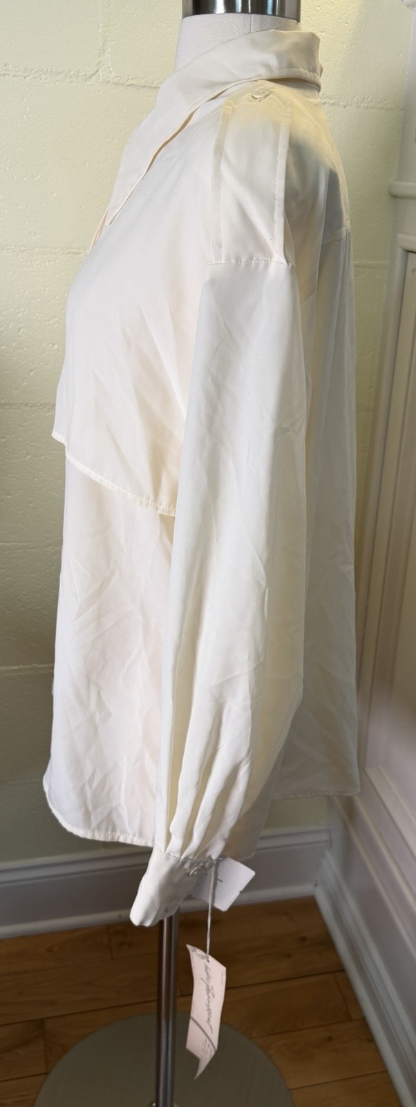 Helen Fabrikant Blouse NOS Size 16 Ivory Secretary Shirt Double Breasted USA 80s