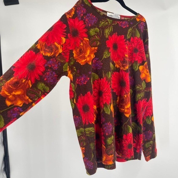 Retro Groovy Floral Colorful Top Long Sleeve Shirt 70s Style Medium Hippie Funky