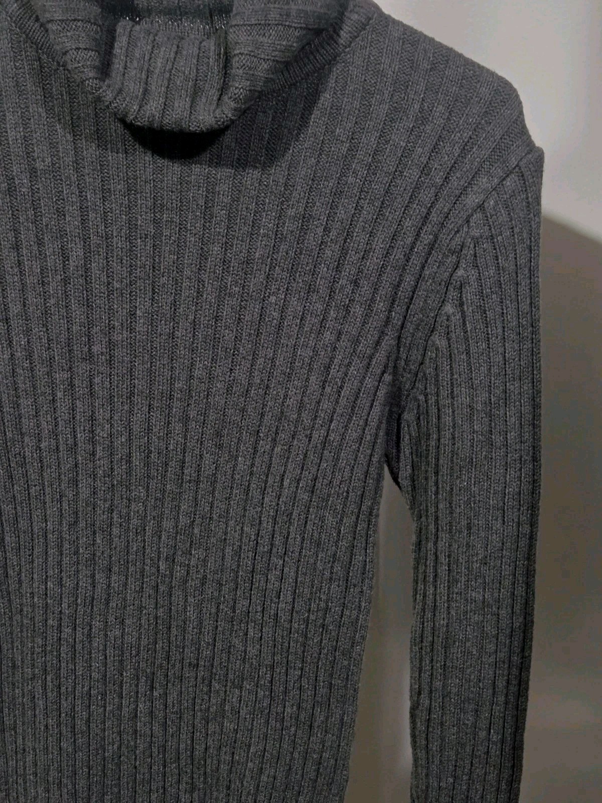 Jamie Scott Turtleneck Sweater Large Grey Womens Rib Knit 100% Cotton
