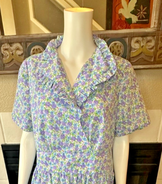 Vtg Lg 1950s Full Skirt Day Dress tea collared Handmade Floral a-line MCM Party