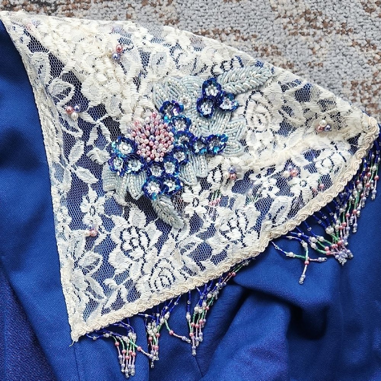 Vintage Lacy Afternoon by Shell Kepler Beaded Duster Cardigan Blue XL