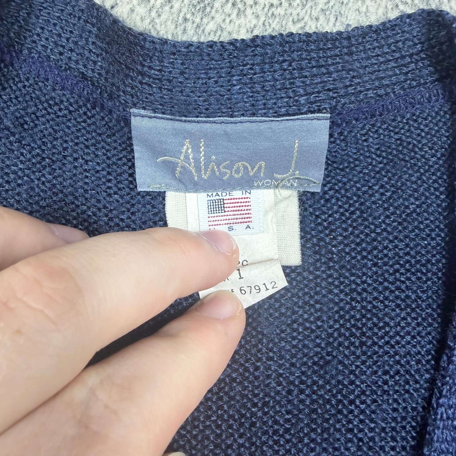 Vintage 80s Blue Grandma Cardigan Sweater Old Money Look Size XL