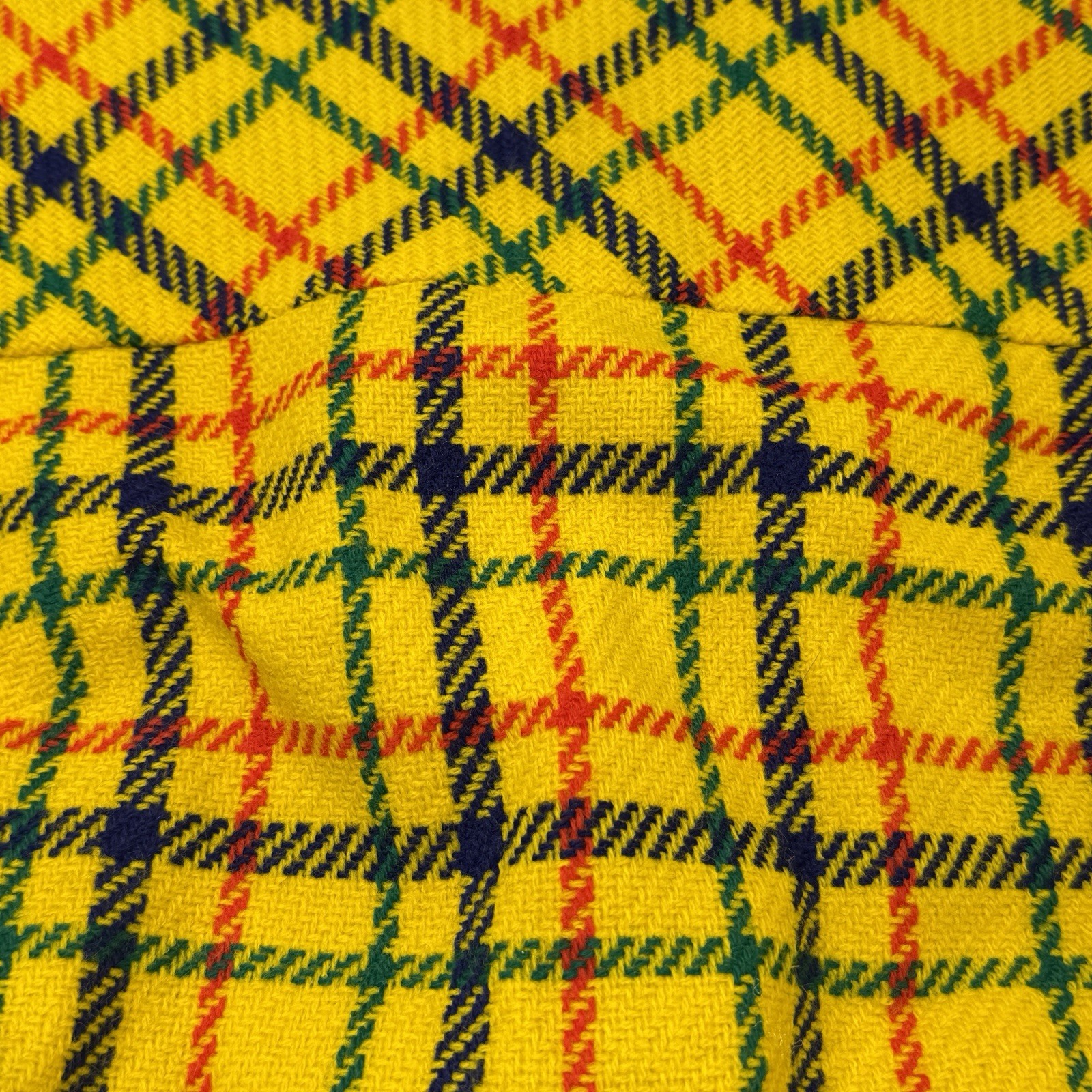 Vintage 60s 70s Parfait Originals Plaid Mod Dress Yellow Wool Disco MCM