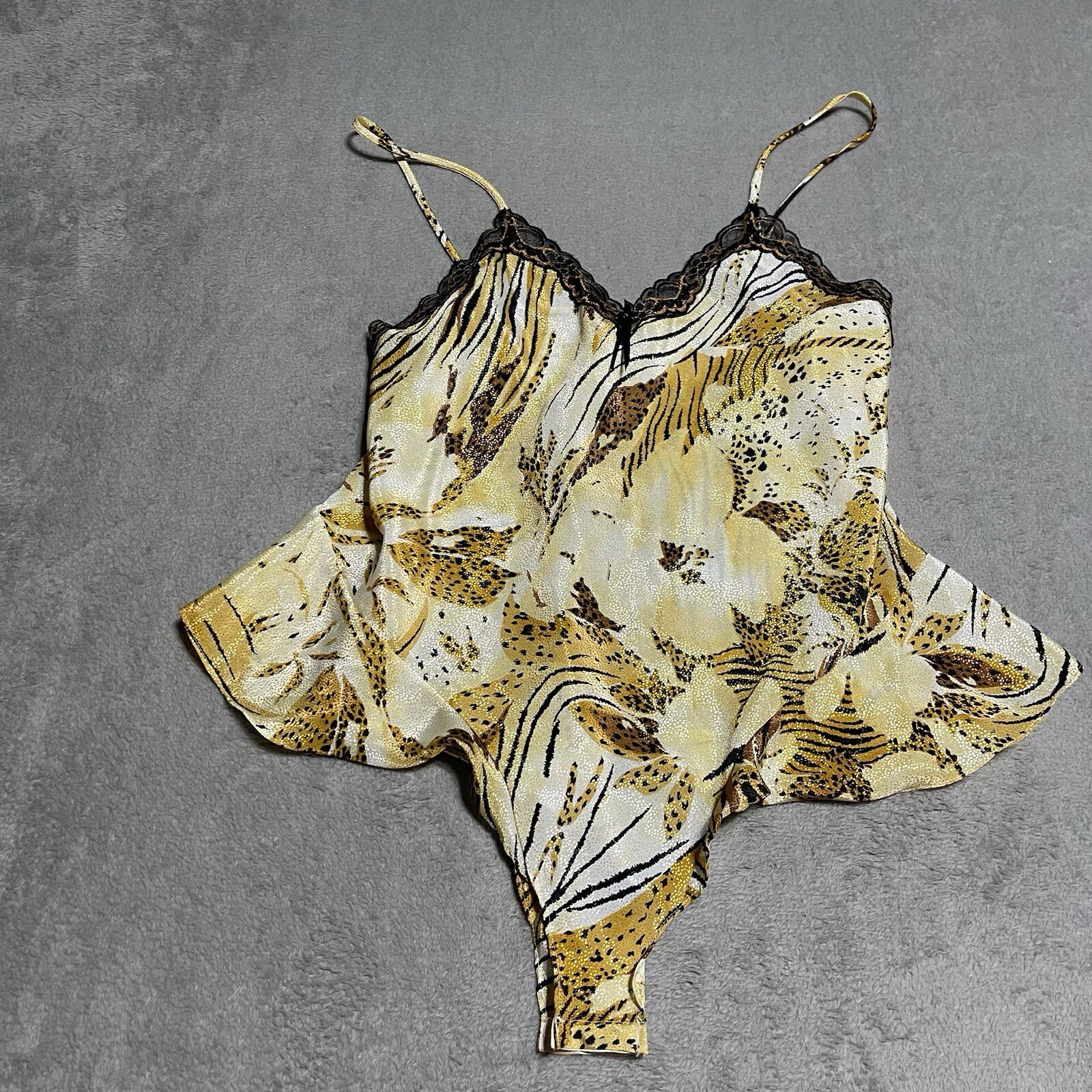 Vintage Corinna Bodysuit Womens Medium Animal Print Sexy Lingerie Teddy Mob Wife