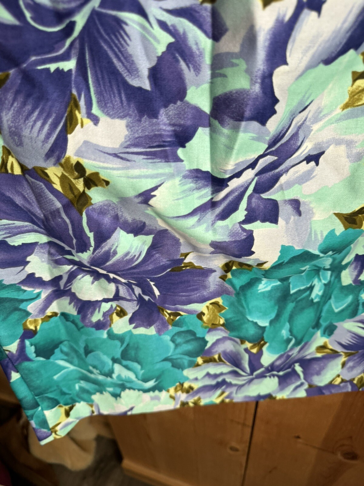 VTG 80s Barbara Barbara Floral Fitted Cotton Dress Bright Teal Bust 30 Waist 28