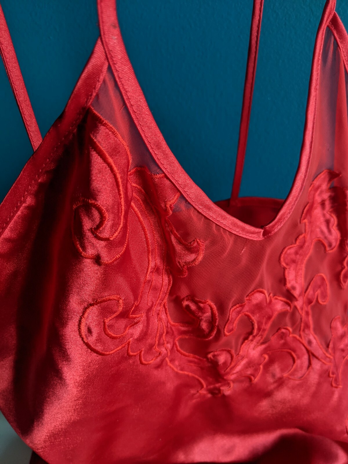 Vintage AMELIA’S Liquid Satin RED Gown Slip Dress Petite S/M VTG Polyester Shiny