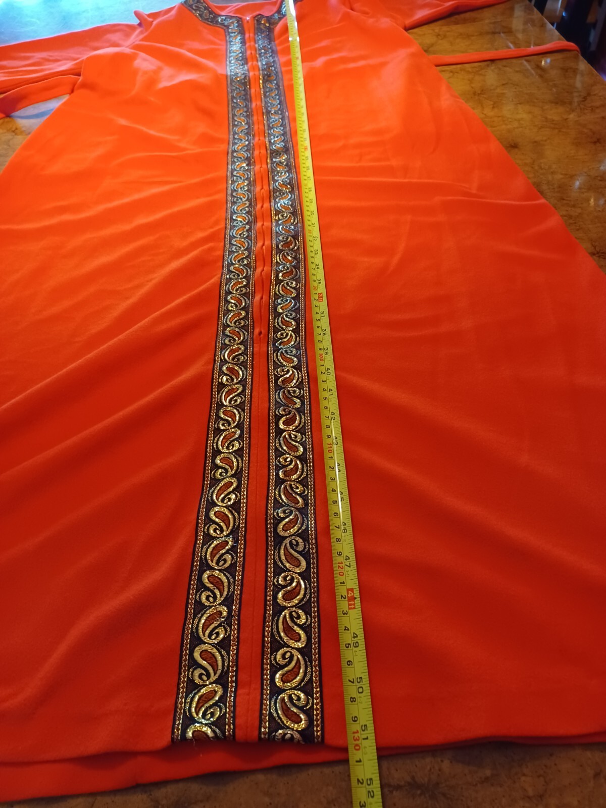 True Vintage Mid-century 1960s Orange Robe With Brocade Trim MCM MOD ONE SIZE