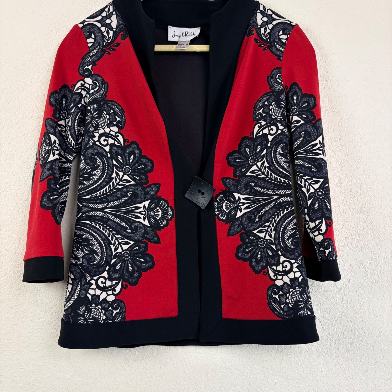 Joseph Ribkoff 8 Red Black Paisley 2pc Set Jacket Tank Career Art to Wear VTG