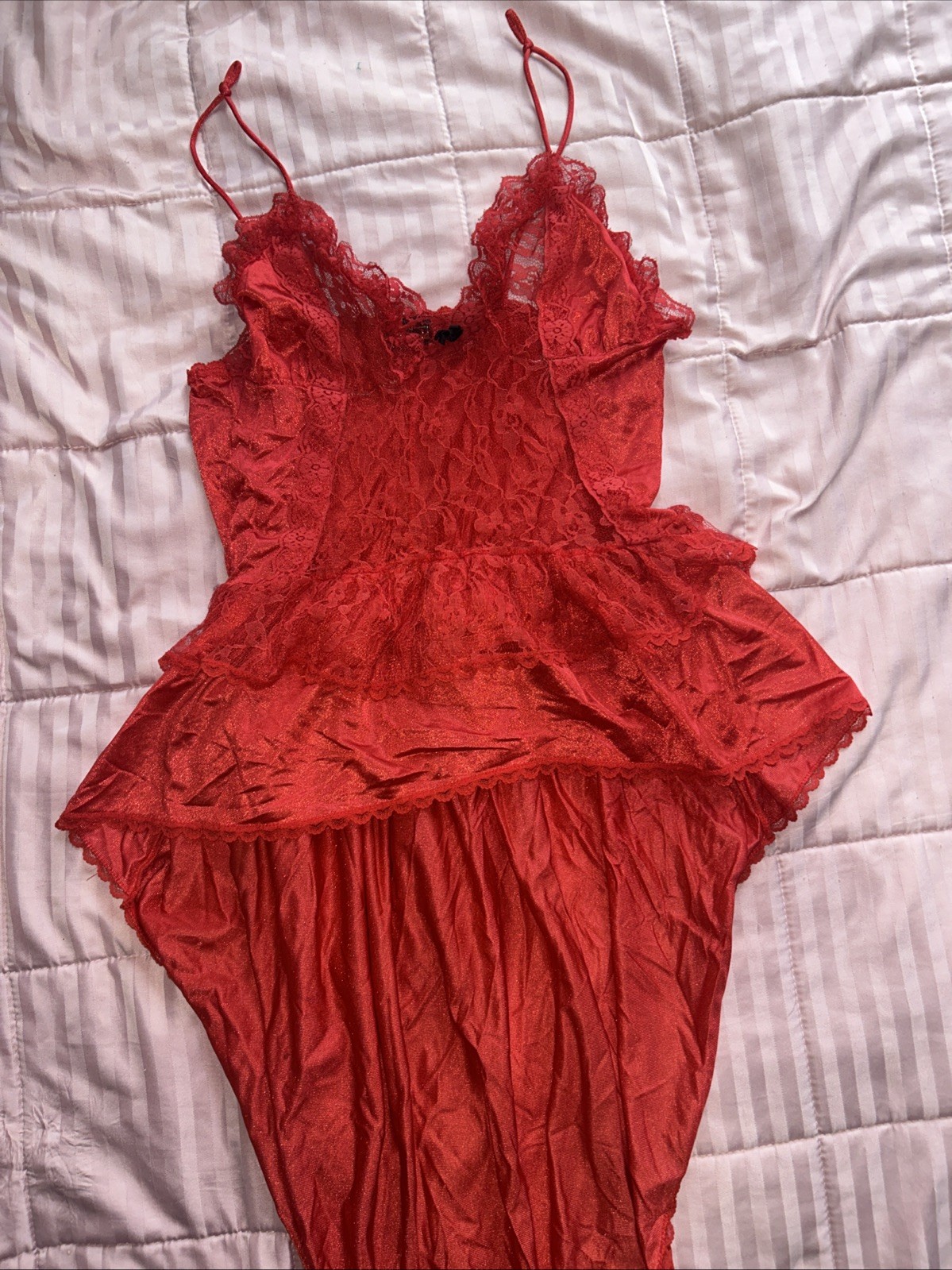 Vintage Stroke of Midnight Lingerie Women’s Nightgown Nylon S Lace Hi Low SEXY