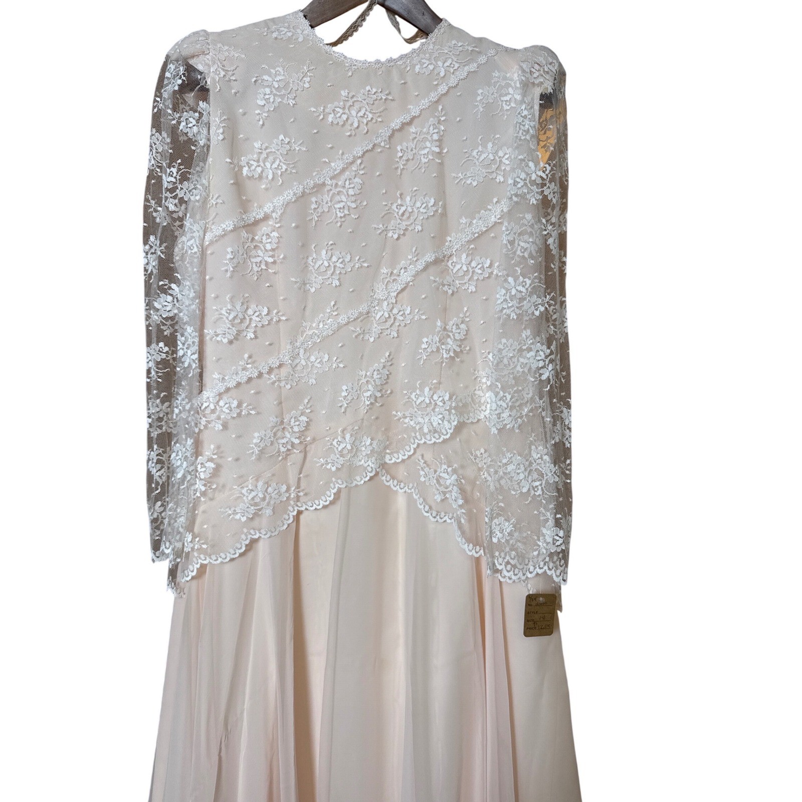 Michael Marcella Ltd Vintage Lace Wedding Dress Blush Ivory Long Sleeve Size 14