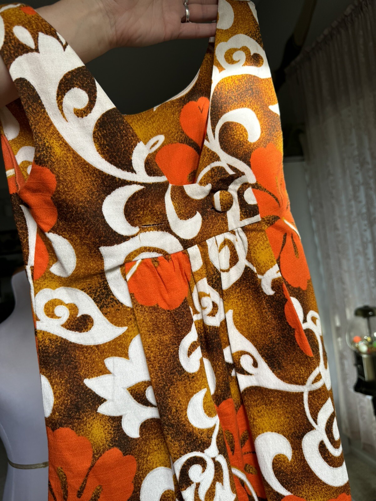 ❤️ Vintage 50s 60s 70s Orange Hawaii Barkcloth Tiki Oasis VLV Mini Dress XXS XS
