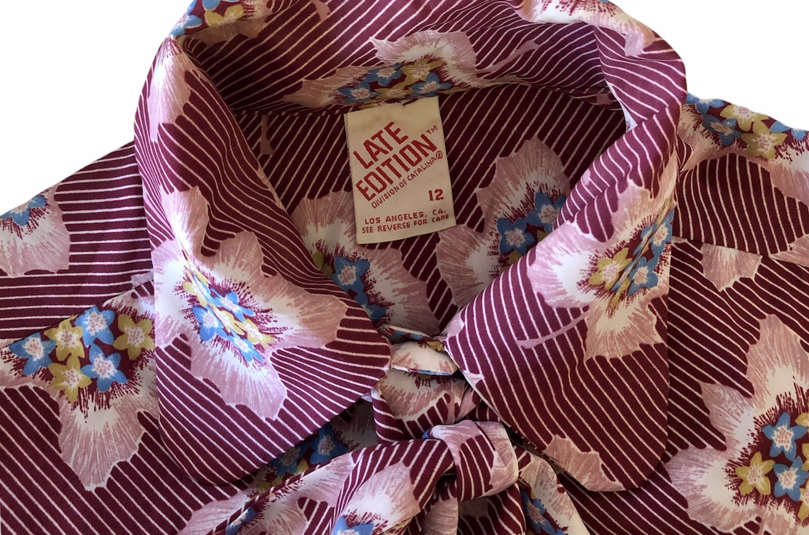 Vintage 1980s Late Edition Catalina Womens Blouse Pussy Bow Tie Neck Size 12 M