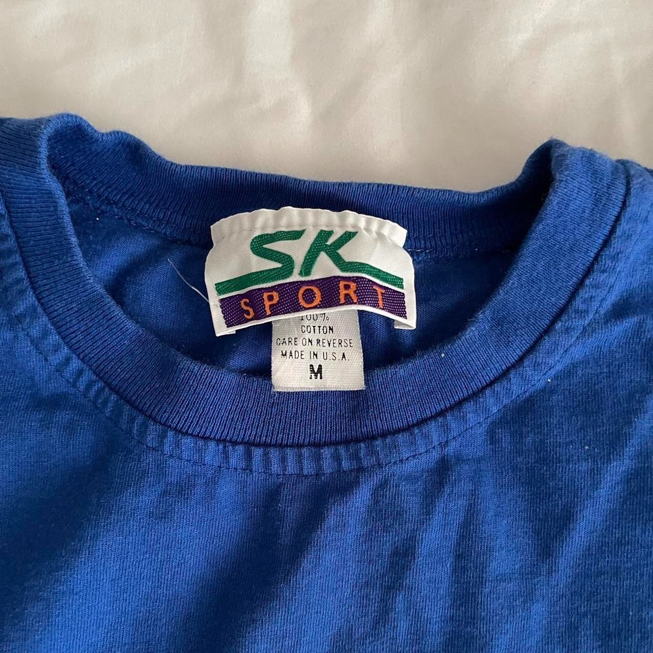 Vintage SK Sport Cobalt Blue Angel Fish Imprint Graphic Summer T Shirt Size M