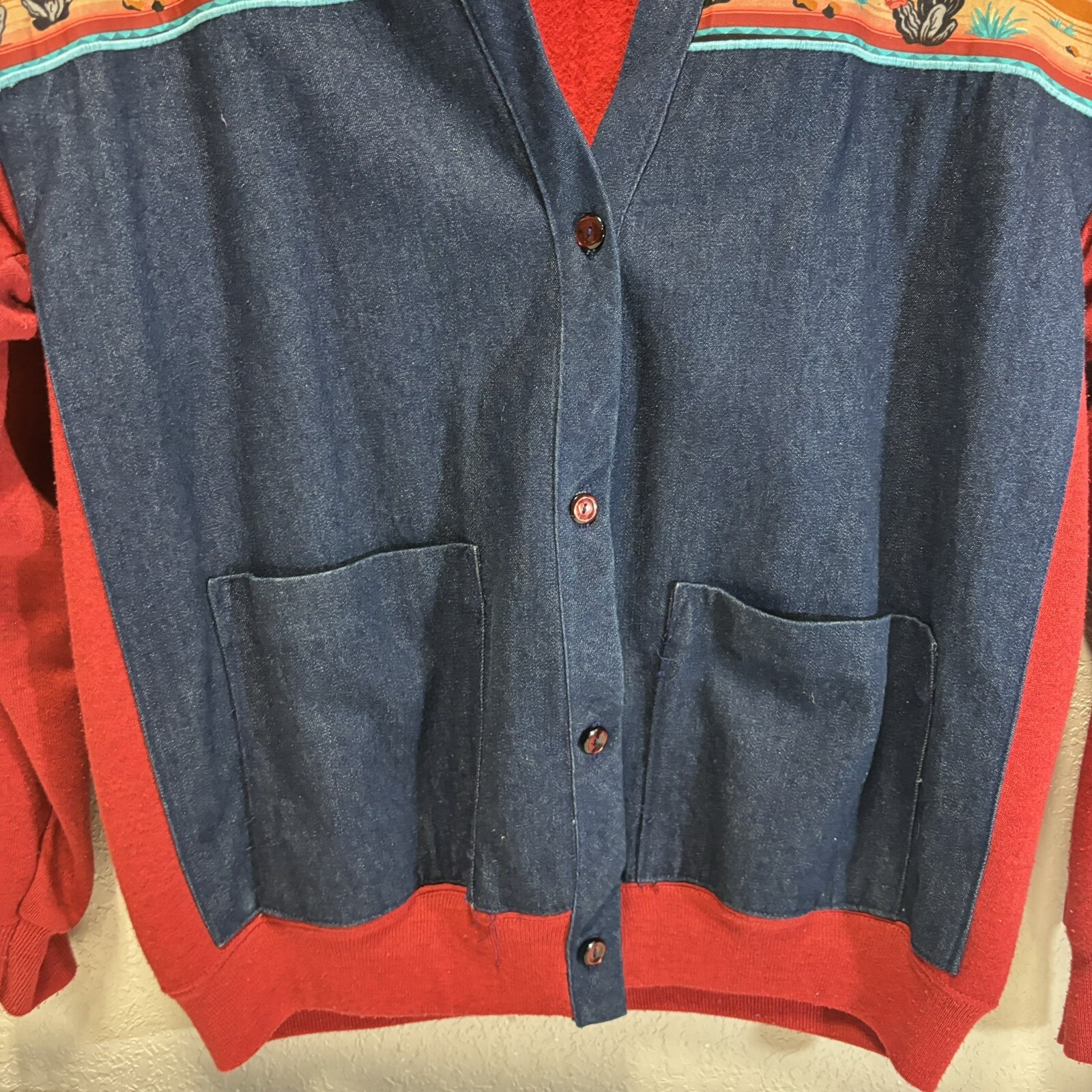 Vintage HANES HER WAY cottagecore granycore Denim Sweatshirt Jacket Southwest XL