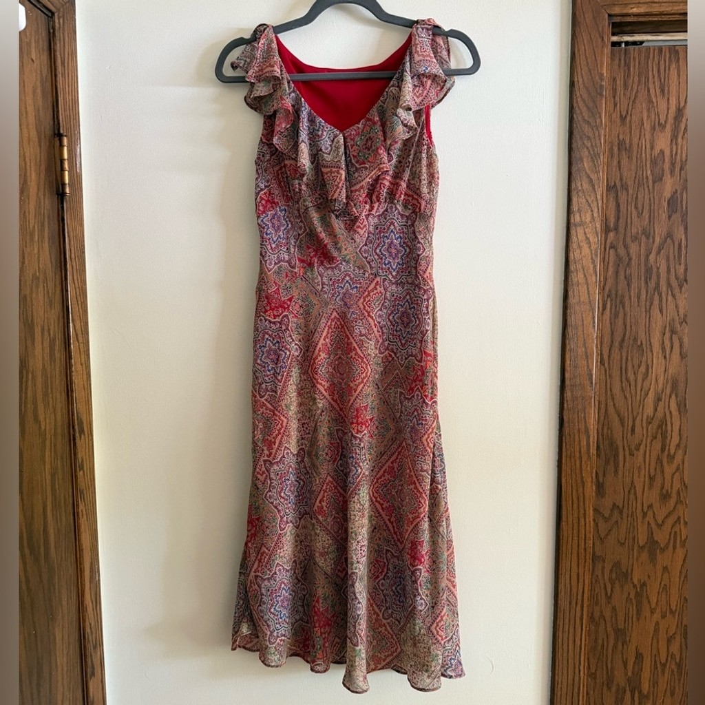 Vintage Bohemian Ruffle V Neck Midi Dress Cocktail Wedding Guest Dress Y2K