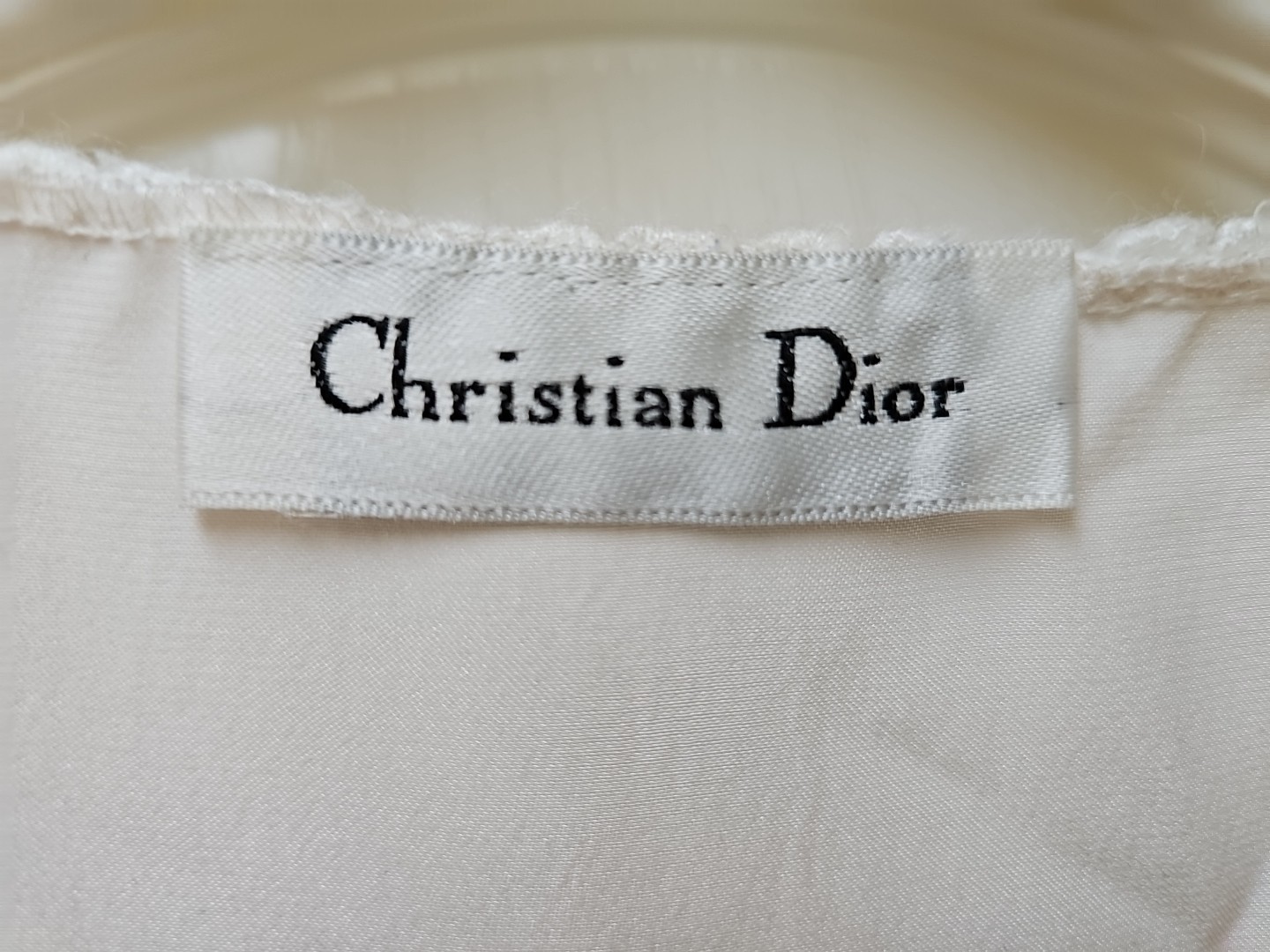 Vtg Christian Dior Silky Poly Satin Long Gown Ivory Pink Lace Detail ?Medium?