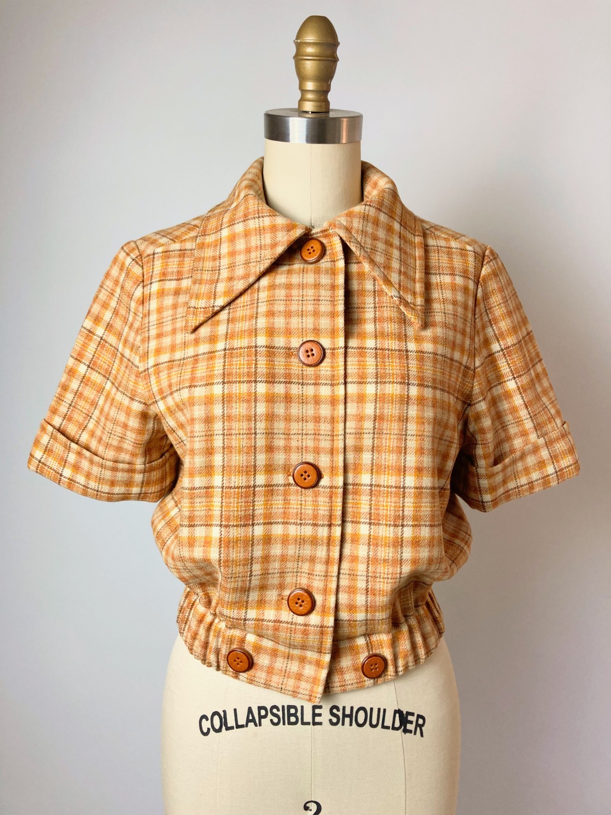 Vintage 1950s GOLD Plaid Wool Cropped Jacket Custom Made by Janet Stricker Lined
