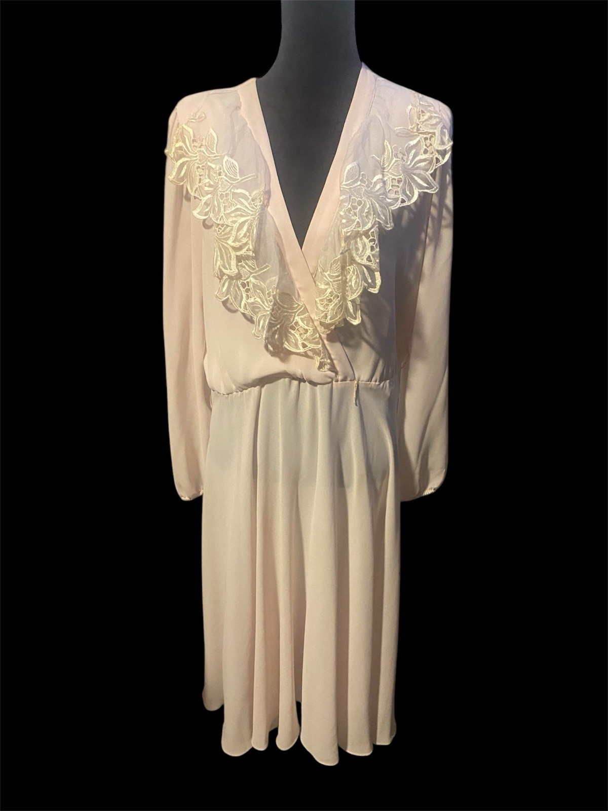 80s Vtg URSULA of Switzerland Sheer pink White Lace Collar Lg Sleeve Sz 11/12
