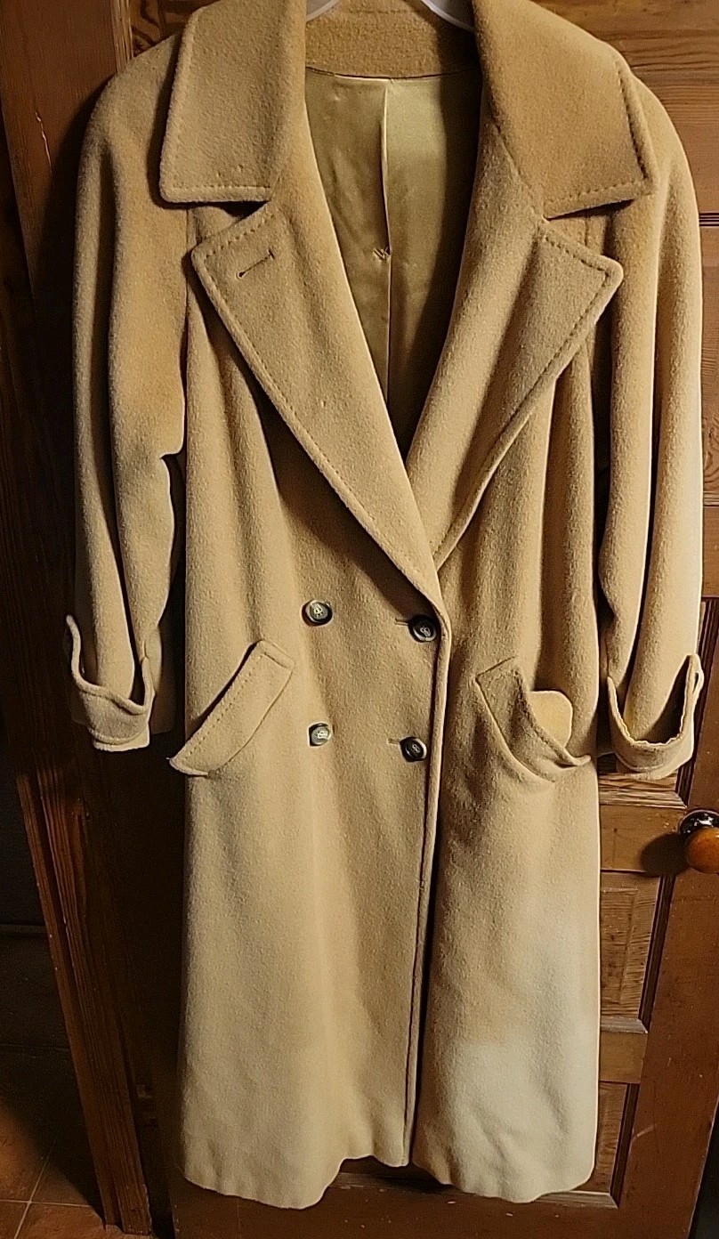 Vintage Regency Pure Camel Hair Pea Coat Womens Size 4 Beige Mod Mid-Length READ