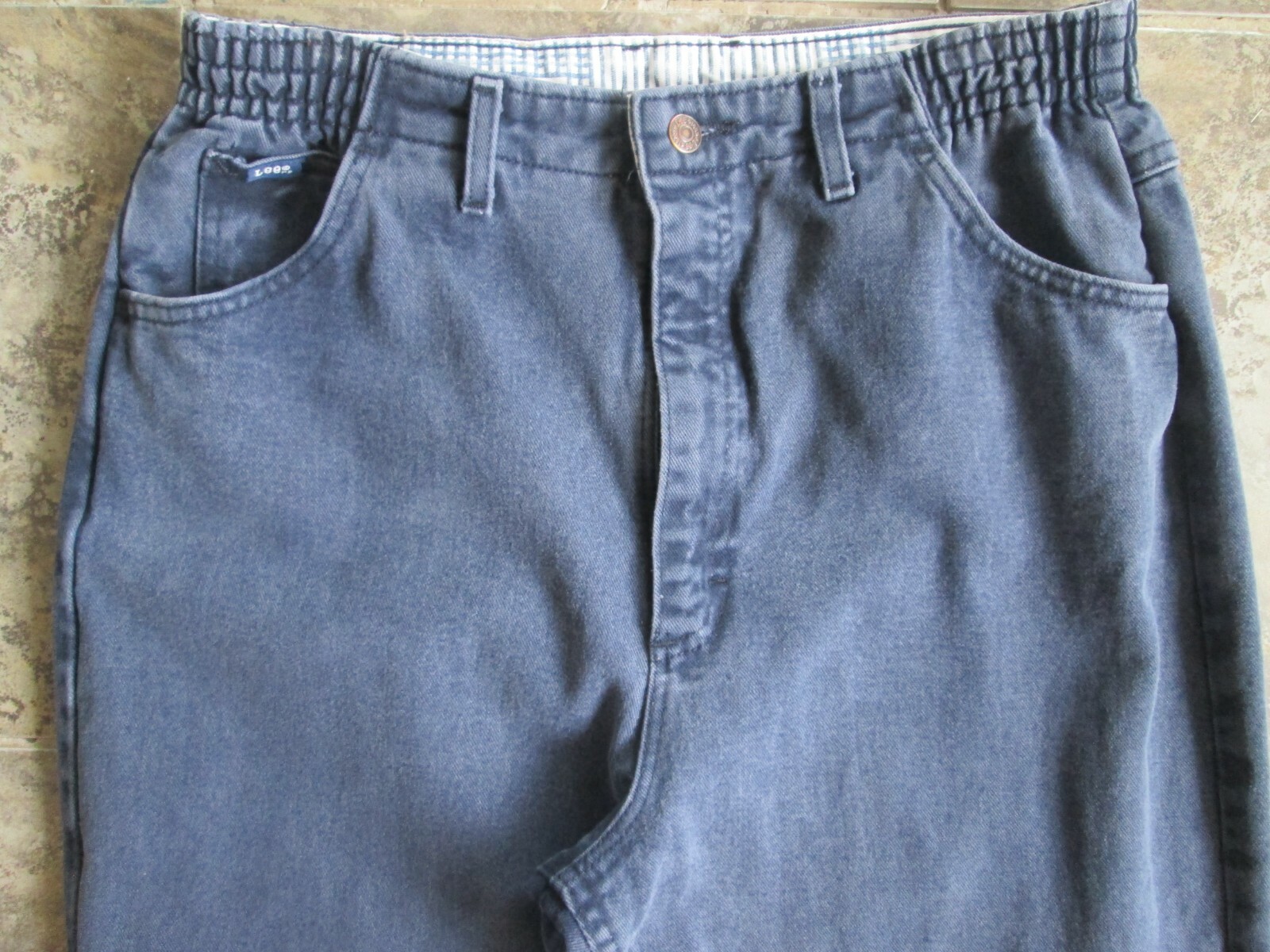 VTG Lee Mom Jeans 16 MED 32×28 Full Fit High Waist Tapered Blue Denim Parachute