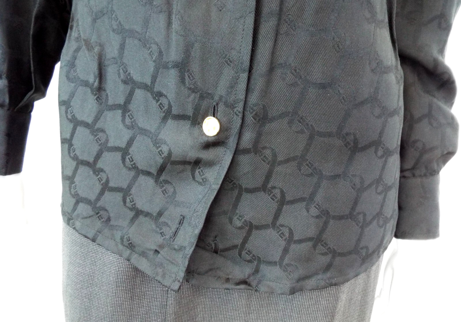 Vintage Roberta di Camerino Black Silk Blouse Shirt XS 6 Belt Logo Gold Buttons