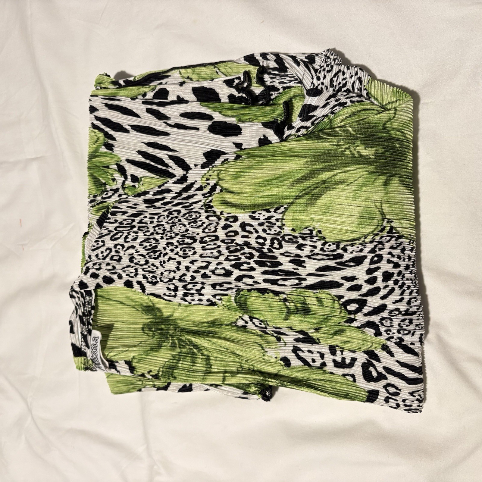 Matana Cardigan Women Plus 2X Open Front Lime Green Animal Print Floral Tropical