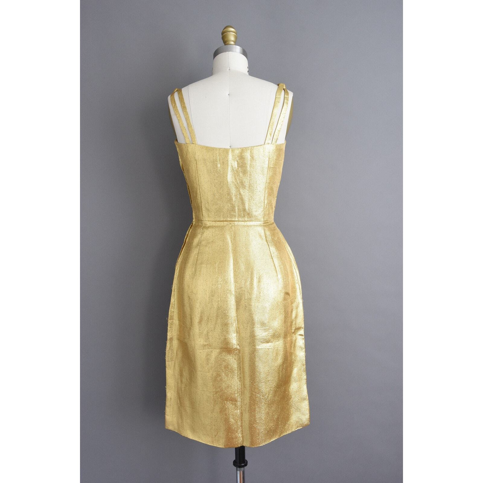 vintage 1950s 50s Gold Bombshell Wiggle Dress | XS Small