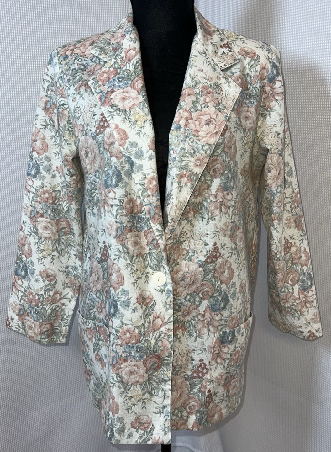 Vintage T R Bentley Pastel Floral Single Button Collared Blazer 9/10 v109