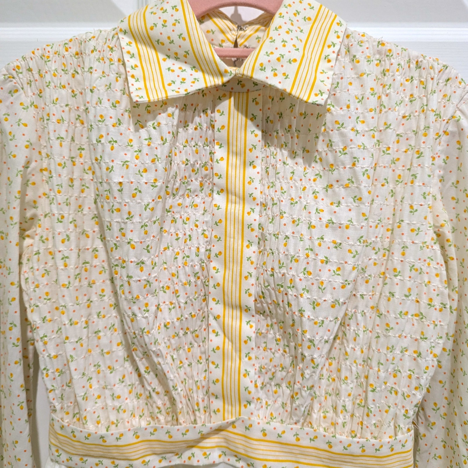 Vintage 70s White and Yellow Floral Prairie Maxi Dress