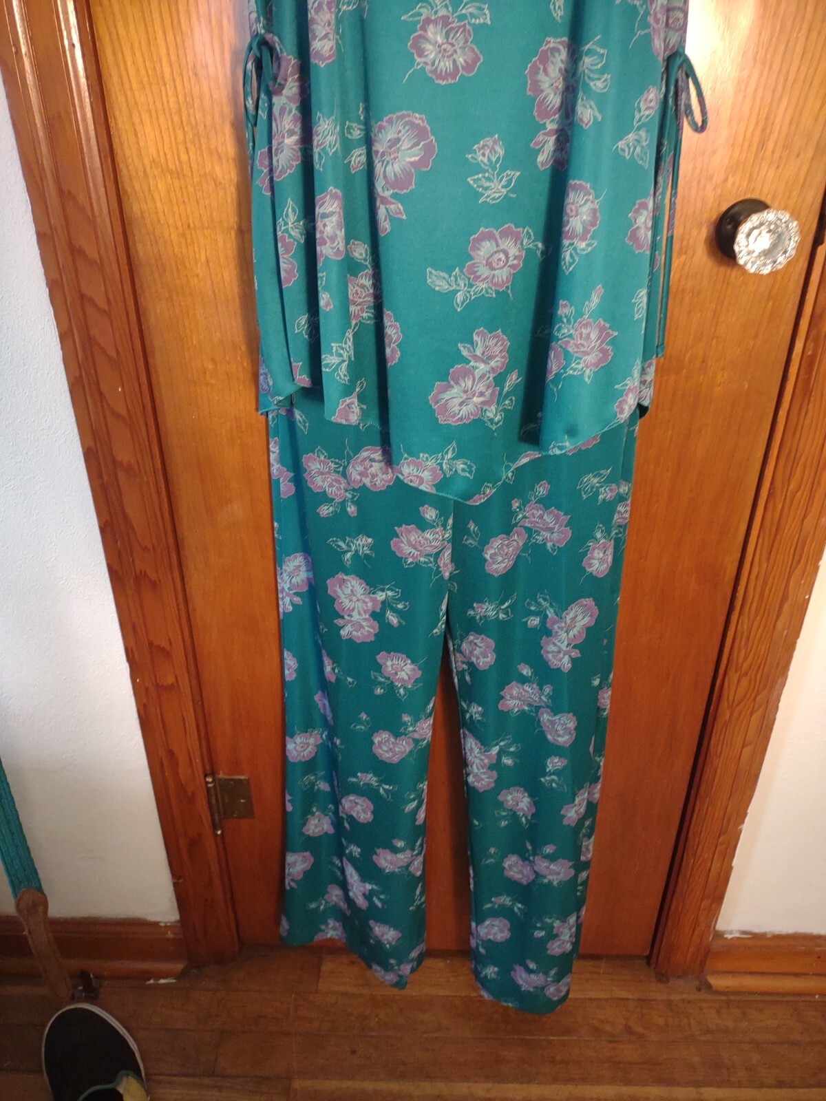 Vintage 70’S Ms. Sugar Teal & Purple Floral Two Piece Outfit Mrs. Roper Look
