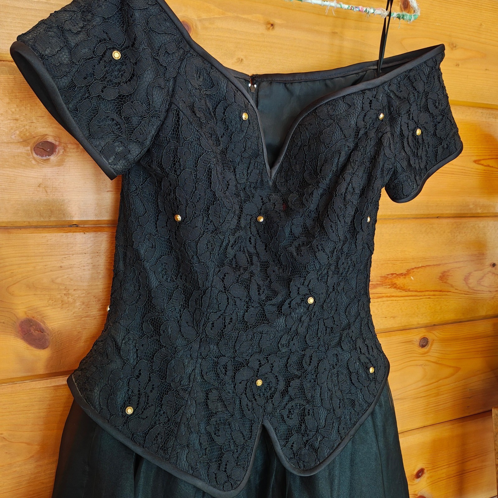 Tadashi Vintage Black Lace Chiffon Dress Embellish Goth Designer 6 *read flaws!*