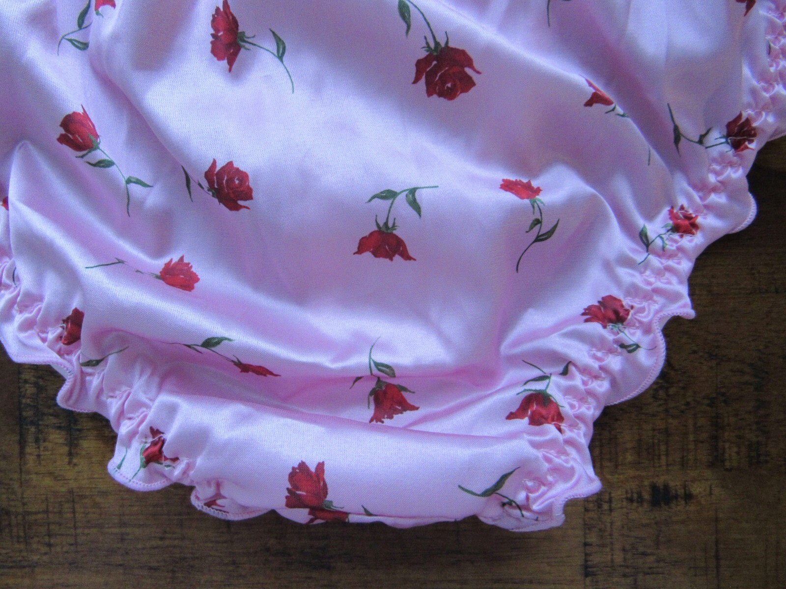 PINK Floral, Rose Print Ruched Taffeta Bow Pastoral Romantic sissy panties XL