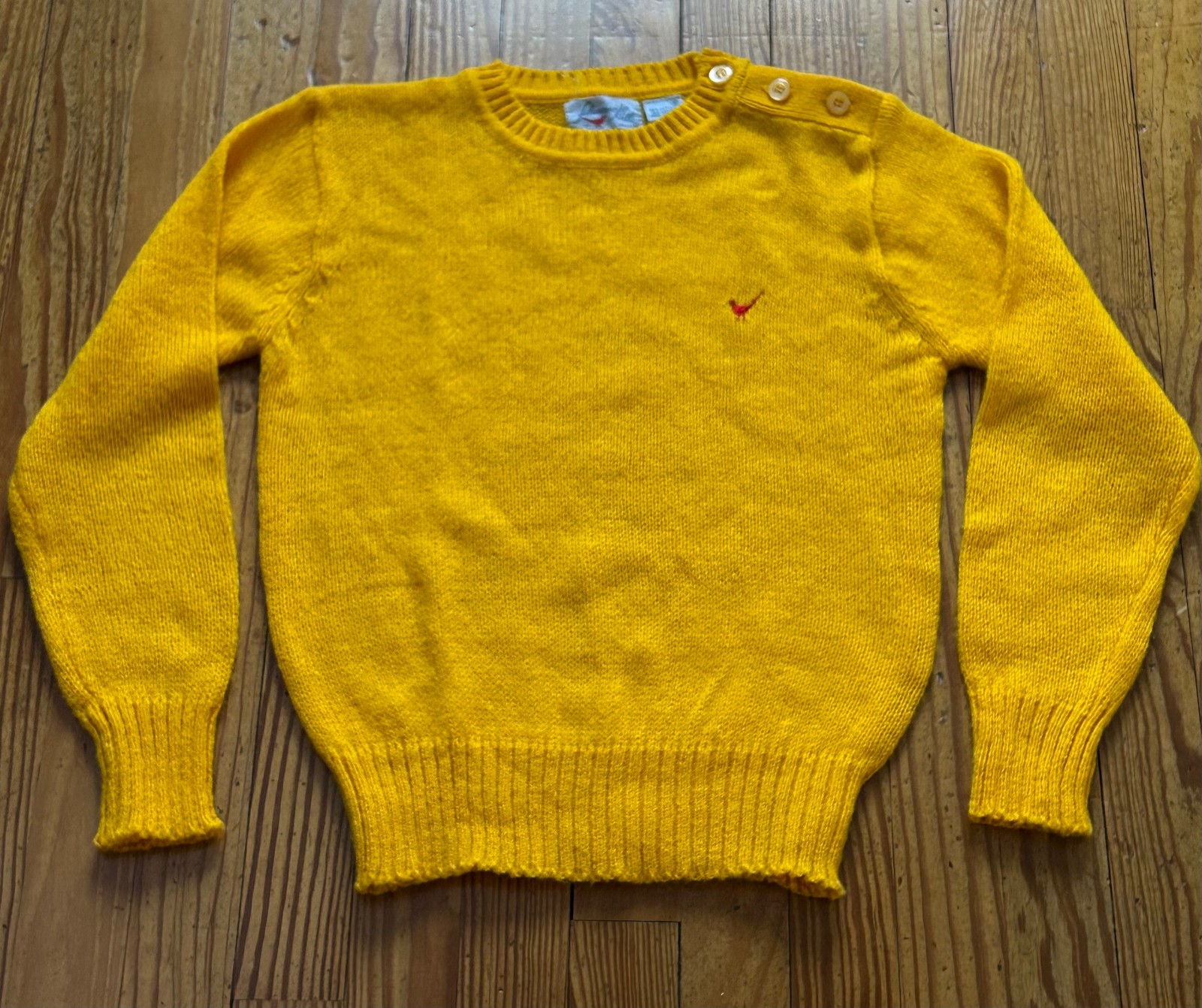 Vintage Pheasant Hill Mustard Yellow Womens Sweater knit Doo Wop Button Small