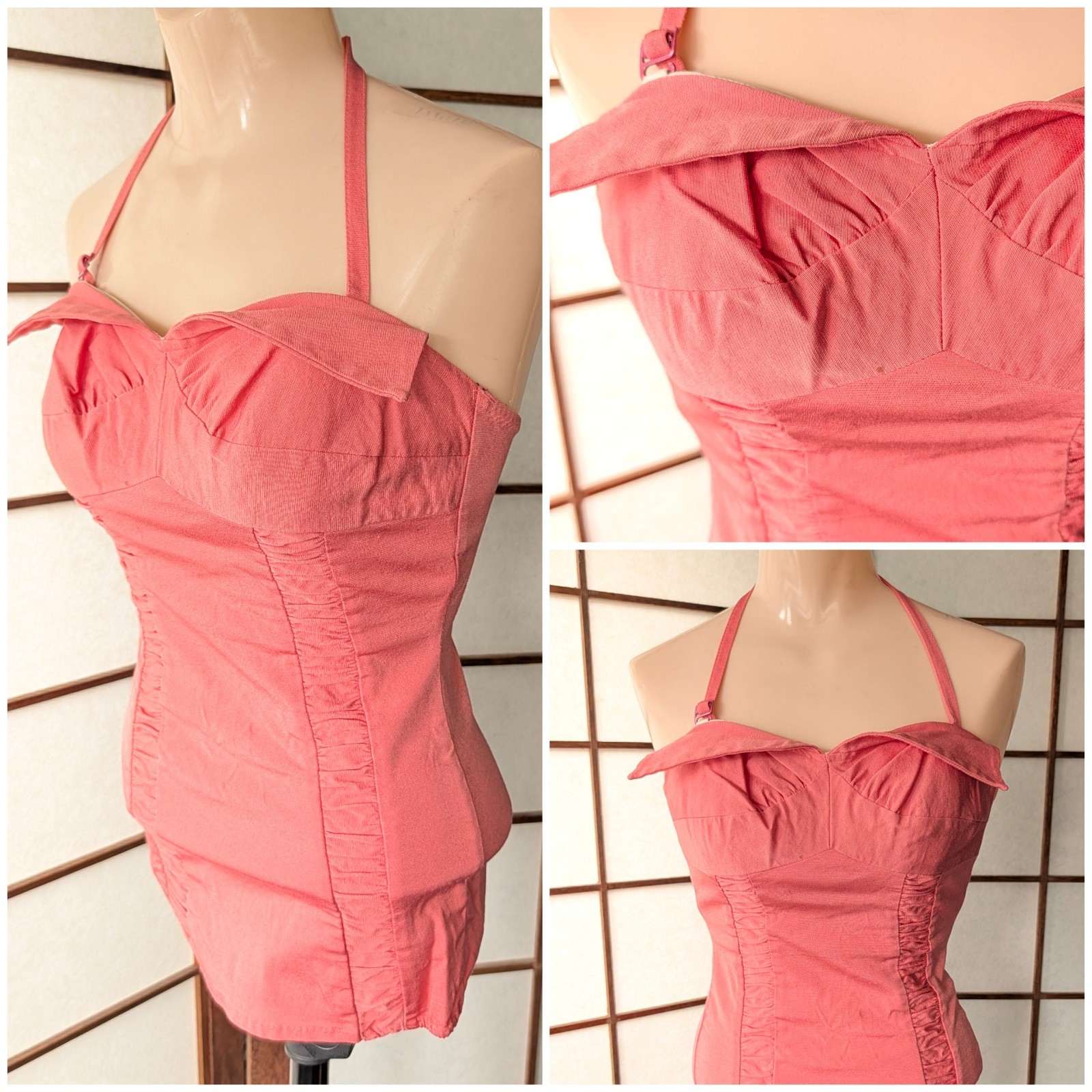 Vintage 1940s Pinup Swimsuit Bathing Suit Back Metal Zipper Skirted Body Con